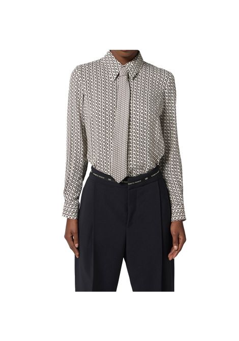 Camicia Elisabetta Franchi donna CA10956E2EF3 bianca e nera motivo geometrico con cravatta ELISABETTA FRANCHI | Camicie | CA10956E2EF3